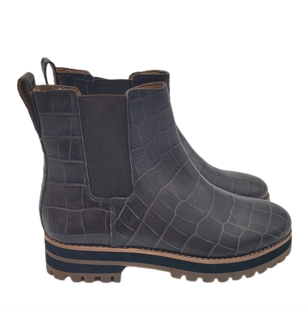 Madewell The Ivy Chelsea Boot in croc-embossed leather.